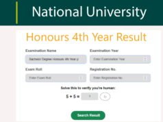 NU Honours 4th Year Result 2026 with CGPA